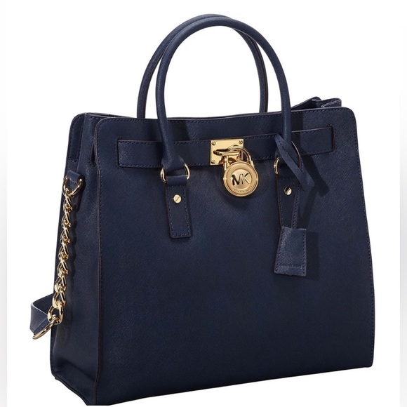 MICHAEL KORS • Navy Blue • LARGE HAMILTON LOCK & KEY HANDBAG - Picture 6 of 6